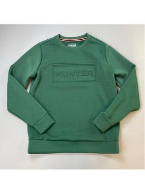 Hunter Sweatshirt Womens Small Green Embossed Logo Spellout Elevated Casual Soft